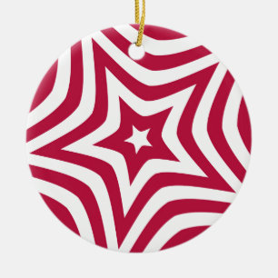 Bold & Bright Red & White Star in a Vector Pattern Ceramic Tree Decoration