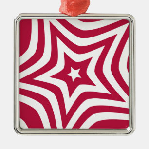 Bold & Bright Red & White Star in a Vector Pattern Metal Tree Decoration