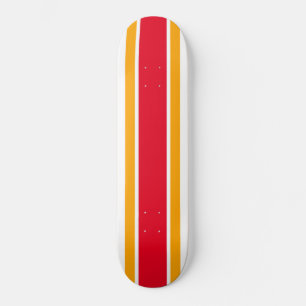 Bold Bright Red Yellow Racing Stripes On White Skateboard