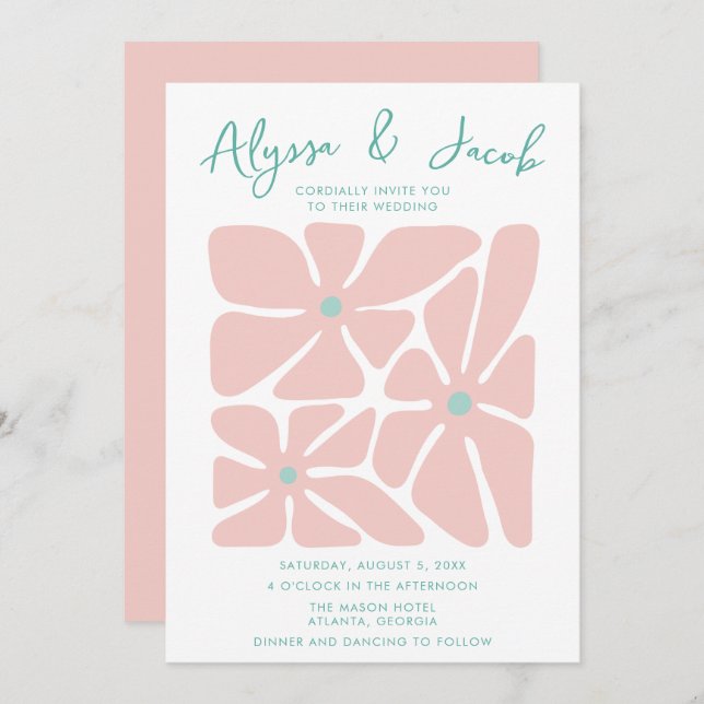 Bold Bright Retro Floral Wedding  Invitation (Front/Back)