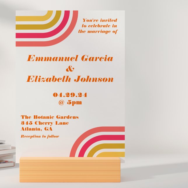 Bold & Bright Retro Rainbow Wedding Invitation (Creator Uploaded)