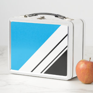 Bold Bright Sky Blue Black White Racing Stripes Metal Lunch Box