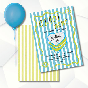 Bold Bright Stripes Hand drawn Birthday Cake Invitation