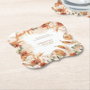 Bold Bright Terracotta Boho Wedding Thank You Paper Coaster