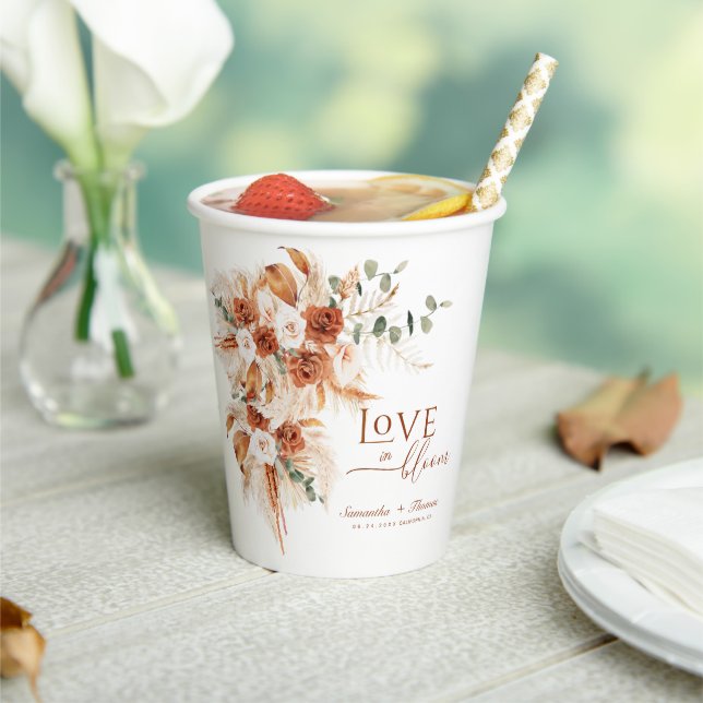  Bold Bright Terracotta Floral Boho Chic Wedding  Paper Cups (Insitu)