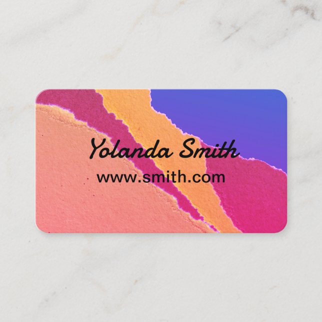 bold bright torn paper modern orange purple pink business card (Front)