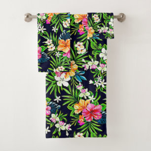 Bold & Bright Tropical Hibiscus Flowers Bath Towel Set