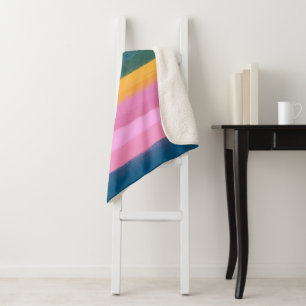 Bold Bright Watercolor Stripes Colourful Stylish Sherpa Blanket
