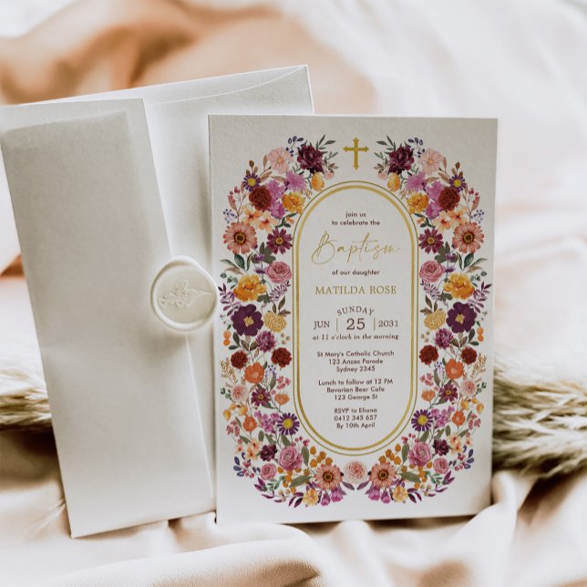 Bold & Bright Wildflower Garden Wreath Baptism Invitation (Creator Uploaded)