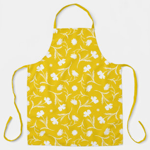 Bold Bright Yellow Floral Pattern Cool Pop Modern Apron