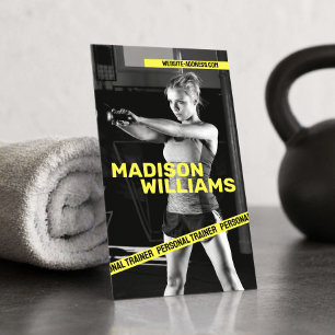 Bold Bright Yellow Personal Trainer Photo Business Card