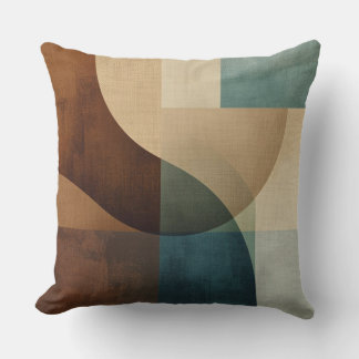 Bold Brown Beige Blue Green Abstract Colorblock Cushion