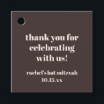 Bold Brown Cream Custom Cute Bat Mitzvah Thank You Favour Tags<br><div class="desc">This thank you favor tag in brown and cream features clean typography on a rich, neutral background for a simple and polished finishing touch. The message feels warm and celebratory while keeping the design timeless and easy to coordinate with modern bat mitzvah decor. Customize the name and date to match...</div>