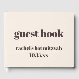Bold Brown Cream Modern Custom Cute Bat Mitzvah Guest Book