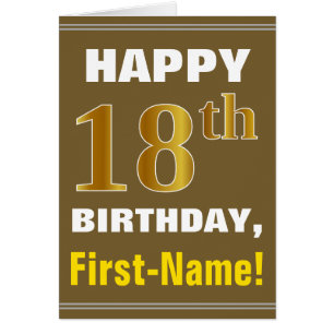 Bold, Brown, Faux Gold 18th Birthday w/ Name Card