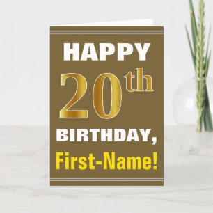 Bold, Brown, Faux Gold 20th Birthday w/ Name Card