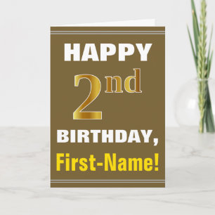 Bold, Brown, Faux Gold 2nd Birthday w/ Name Card