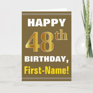 Bold, Brown, Faux Gold 48th Birthday w/ Name Card