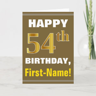 Bold, Brown, Faux Gold 54th Birthday w/ Name Card