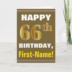 Bold, Brown, Faux Gold 66th Birthday w/ Name Card