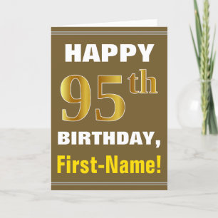 Bold, Brown, Faux Gold 95th Birthday w/ Name Card
