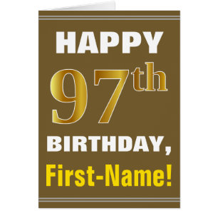 Bold, Brown, Faux Gold 97th Birthday w/ Name Card