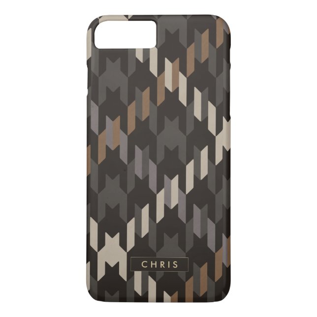 Bold brown houndstooth plaid pattern monogram Case-Mate iPhone case (Back)