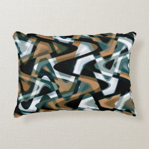 Bold Brown Teal Green Black White Wavy Pattern Decorative Cushion