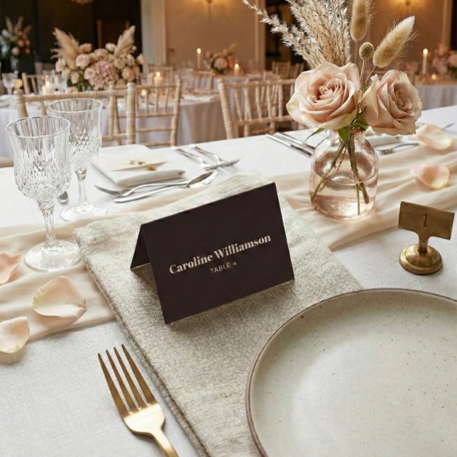 Bold Brown Typography Custom Wedding Place Card (Creator Uploaded)