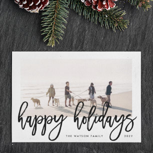 Bold Brush Script Typography Christmas Photo Happy Holiday Card