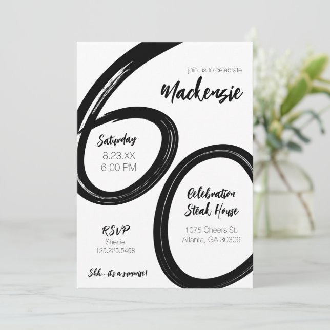 Bold Brush Stroke 60th Birthday Surprise Party  Invitation (Standing Front)