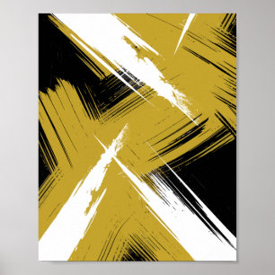 Bold Brush Strokes in Mustard Yellow and White Poster