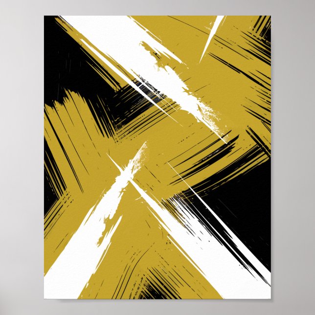 Bold Brush Strokes in Mustard Yellow and White Poster (Front)