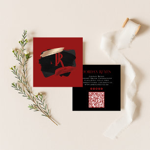 Bold Brushstroke Initials & Signature  Square Business Card