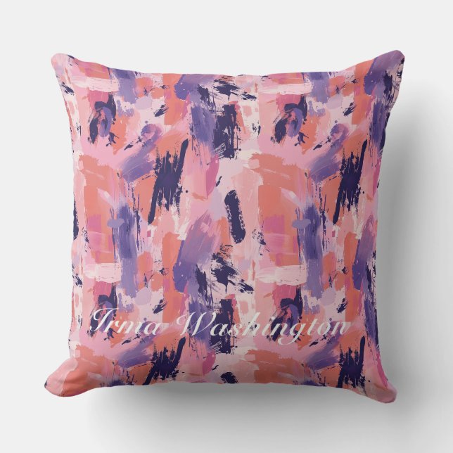 Bold Brushstrokes Splashes in Coral Pink 1 Cushion (Front)