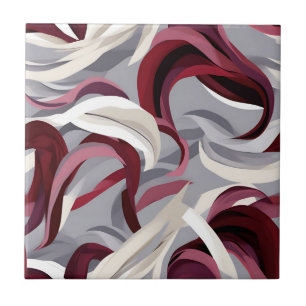 Bold Burgundy Brushstrokes on Grey Background Tile