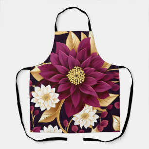 Bold Burgundy Gold Leaves And Floral Apron