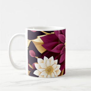 Bold Burgundy Gold Leaves And Floral Coffee Mug