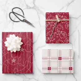 Bold Burgundy Red Botanical Vine Star Christmas Wrapping Paper Sheet