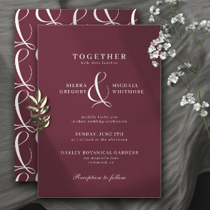 Bold Burgundy Red   Romantic Formal Fall Wedding Invitation
