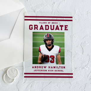 Bold Burgundy Stripes Athletic Photo Graduation Acrylic Invitations