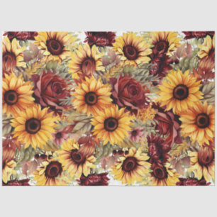 Bold Burgundy & Sunflowers Floral Decoupage  Tissue Paper