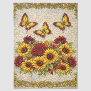Bold Burgundy & Sunflowers Floral Decoupage Tissue Paper