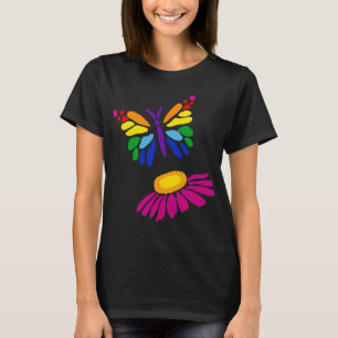 Bold Butterfly and Coneflower Floral Abstract T-Shirt