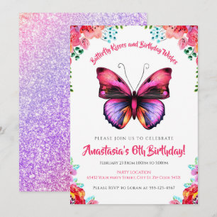 Bold, Butterfly Watercolor Floral Birthday Invitation