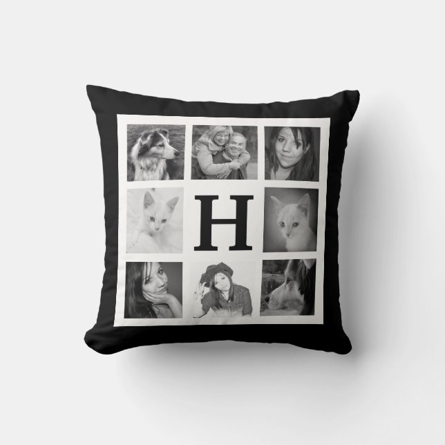 Bold BW Mod 16 Family Photos and Monogram Cushion (Front)