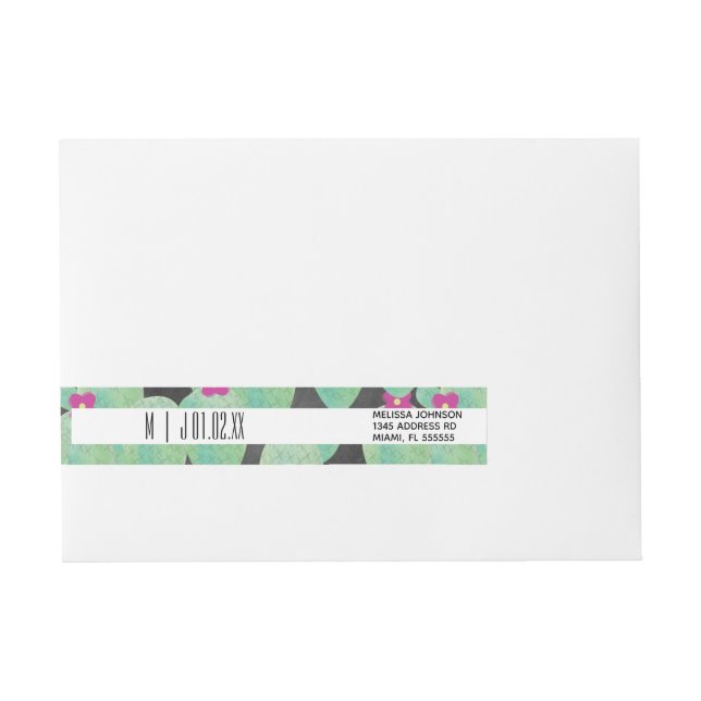 Bold Cactus Plants Greenery Wedding Logo Wraparound Address Label (Front)