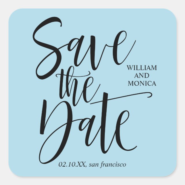 Bold Calligraphy | Black Blue modern wedding Square Sticker (Front)