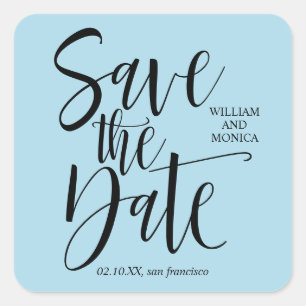 Bold Calligraphy Black Blue modern wedding Square Sticker
