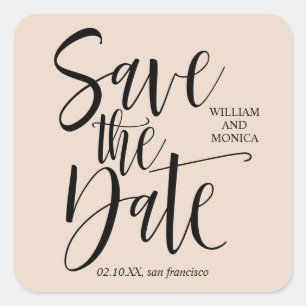 Bold Calligraphy Black Cream Beige modern wedding Square Sticker